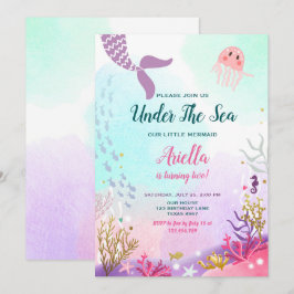 Onder het Zee Mermaid Birthday Invitation Paarse Kaart