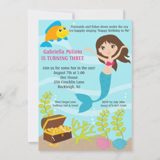 Onder het Zee Mermaid Birthday Invite Kaart (Voorkant)