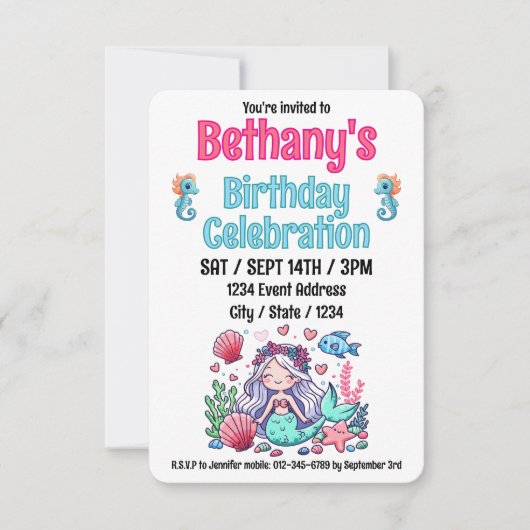 Onder het Zee Mermaid Birthday Kaart (Voorkant)