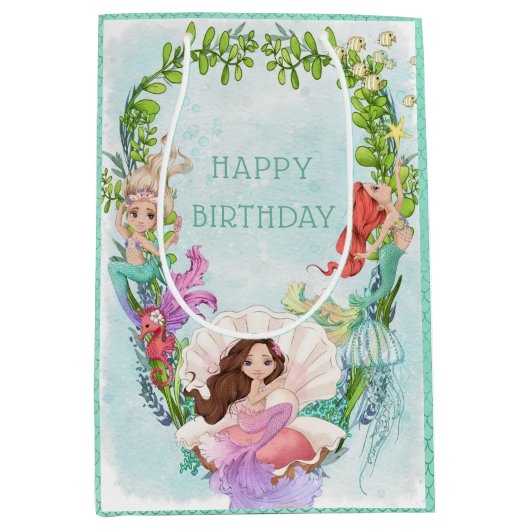 Onder het Zee Mermaid Birthday Medium Gift Bag Cadeauzakje (Voorkant)