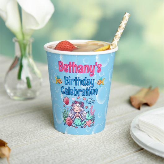 Onder het Zee Mermaid Birthday Papieren Bekers (Insitu)