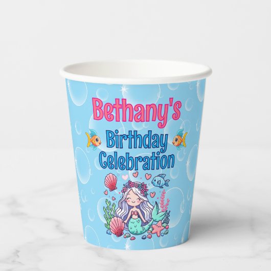 Onder het Zee Mermaid Birthday Papieren Bekers (Achterkant)