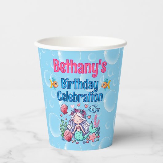 Onder het Zee Mermaid Birthday Papieren Bekers (Voorkant)
