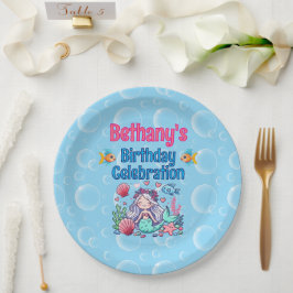 Onder het Zee Mermaid Birthday Papieren Bordje