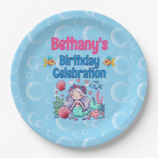 Onder het Zee Mermaid Birthday Papieren Bordje (Voorkant)
