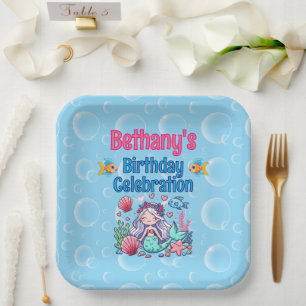 Onder het Zee Mermaid Birthday Papieren Bordje