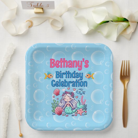 Onder het Zee Mermaid Birthday Papieren Bordje (Huwelijk)