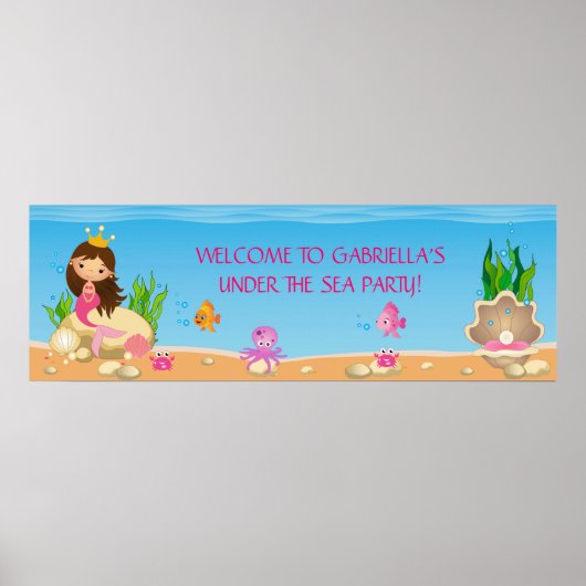 Onder het Zee Mermaid Birthday Party Banner Poster (Voorkant)