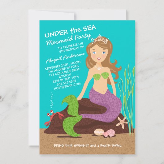 Onder het Zee Mermaid Birthday Party Invitation Kaart (Voorkant)