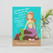 Onder het Zee Mermaid Birthday Party Invitation Kaart (Staand voorkant)