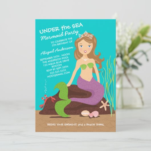 Onder het Zee Mermaid Birthday Party Invitation Kaart (Staand voorkant)