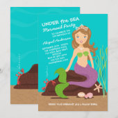 Onder het Zee Mermaid Birthday Party Invitation Kaart (Voorkant / Achterkant)