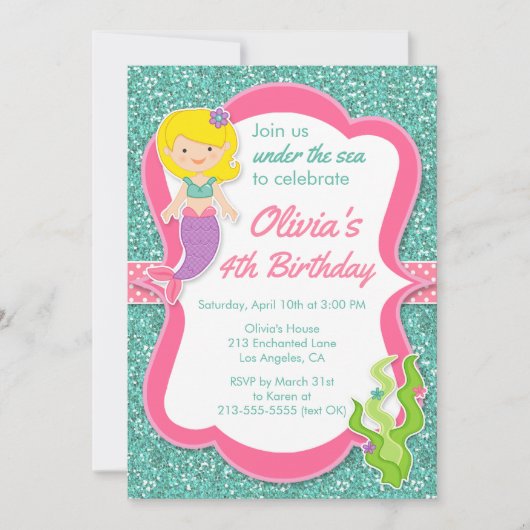 Onder het Zee Mermaid Birthday Party Invitation Kaart (Voorkant)