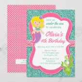 Onder het Zee Mermaid Birthday Party Invitation Kaart (Voorkant / Achterkant)