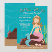 Onder het Zee Mermaid Birthday Party Invitation Kaart (Voorkant / Achterkant)