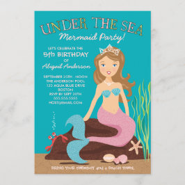 Onder het Zee Mermaid Birthday Party Invitation Kaart