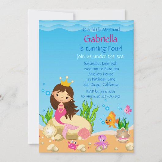 Onder het Zee Mermaid Birthday Party Invitation Kaart (Voorkant)