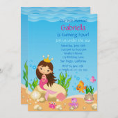 Onder het Zee Mermaid Birthday Party Invitation Kaart (Voorkant / Achterkant)