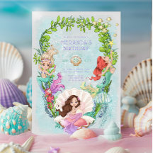 Onder het Zee Mermaid Birthday Party Invitation