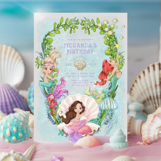 Onder het Zee Mermaid Birthday Party Invitation Kaart