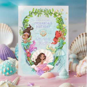 Onder het Zee Mermaid Birthday Party Invitation Kaart