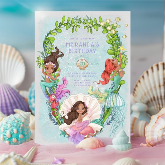 Onder het Zee Mermaid Birthday Party Invitation Kaart