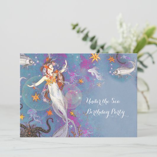 Onder het Zee Mermaid Birthday Party Kaart (Staand voorkant)