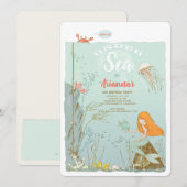 Onder het Zee Mermaid Birthday Party Kaart (Voorkant / Achterkant)