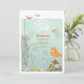 Onder het Zee Mermaid Birthday Party Kaart (Staand voorkant)
