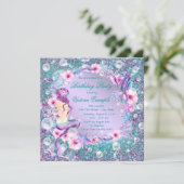 Onder het Zee Mermaid Birthday Party Kaart (Staand voorkant)