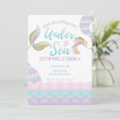 Onder het Zee Mermaid Birthday Party Kaart (Staand voorkant)