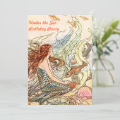 Onder het Zee Mermaid Birthday Party Kaart (Staand voorkant)