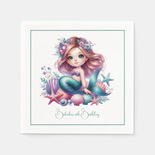 Onder het Zee Mermaid Birthday Party Servet (Voorkant)