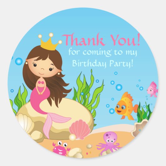 Onder het Zee Mermaid Birthday Party Sticker (Voorkant)