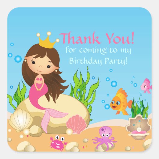 Onder het Zee Mermaid Birthday Party Sticker (Voorkant)