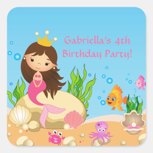 Onder het Zee Mermaid Birthday Party Sticker (Voorkant)