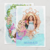 Onder het Zee Mermaid Birthday Photo Invitation Kaart (Voorkant / Achterkant)
