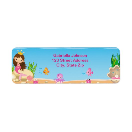 Onder het Zee Mermaid Birthday Return Label (Voorkant)