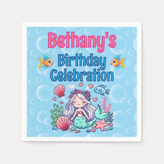 Onder het Zee Mermaid Birthday Servet (Voorkant)