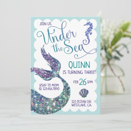 Onder het Zee, Mermaid Birthday, Splish Splash Kaart (Staand voorkant)