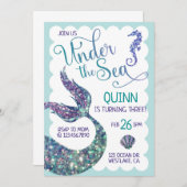 Onder het Zee, Mermaid Birthday, Splish Splash Kaart (Voorkant / Achterkant)