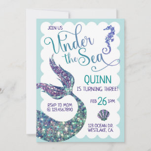 Onder het Zee, Mermaid Birthday, Splish Splash Kaart