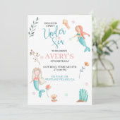 ONDER HET ZEE, MERMAID BIRTHDAY,WATERVERF MERMAID KAART (Staand voorkant)