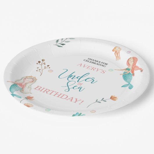 ONDER HET ZEE, MERMAID BIRTHDAY,WATERVERF MERMAID PAPIEREN BORDJE (Gekanteld)