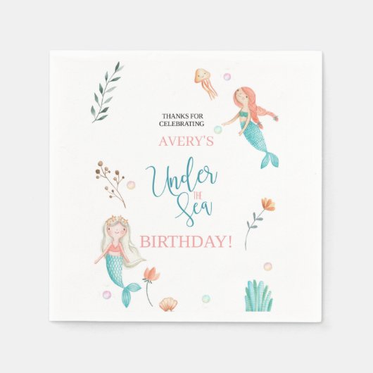 ONDER HET ZEE, MERMAID BIRTHDAY,WATERVERF MERMAID SERVET (Voorkant)