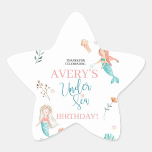 ONDER HET ZEE, MERMAID BIRTHDAY,WATERVERF MERMAID STER STICKER