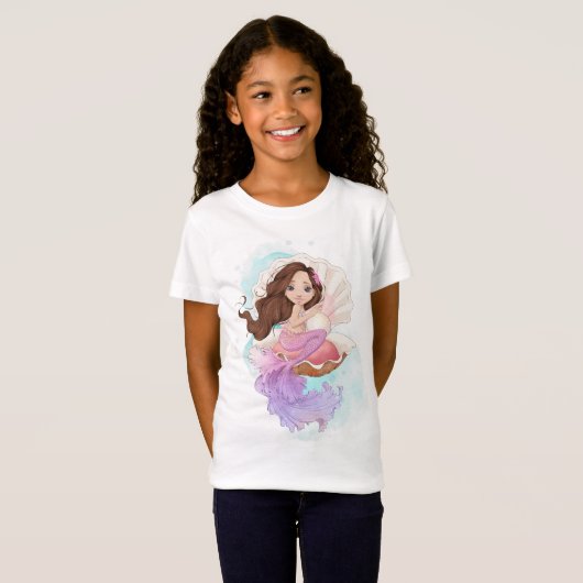 Onder het Zee Mermaid (Brunette) in Oyster Shell T-shirt (Voorkant volledig)