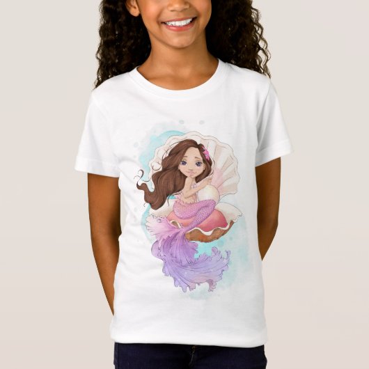 Onder het Zee Mermaid (Brunette) in Oyster Shell T-shirt (Voorkant)