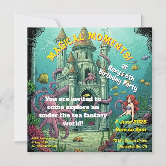 Onder het Zee - Mermaid Castle Party Uitnodigen Feestdagenkaart (Voorkant)