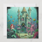 Onder het Zee - Mermaid Castle Party Uitnodigen Feestdagenkaart (Achterkant)